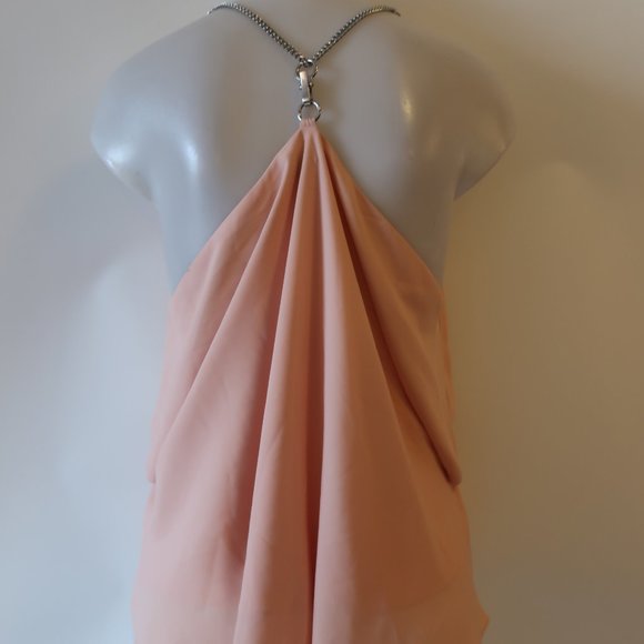 CHRIS GRAMER LIGHT PINK  BLOUSE W/SILVER CHAIN SZ 2/M * - Picture 4 of 6
